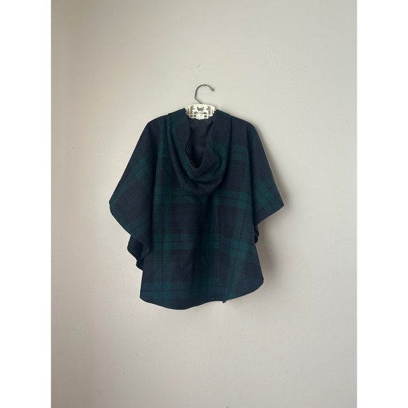 Vintage O'Neil of Dublin Kids Hooded Cape Plaid Wool Blend Green Black Size S - Picture 2 of 5